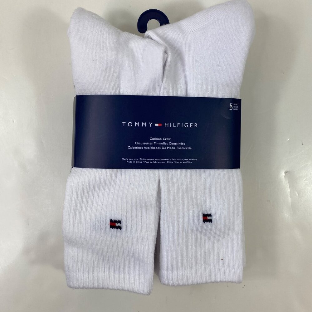 Tommy Hilfiger Mens 5-Pair Cushion Crew Socks White One Size (7-12)